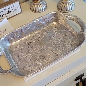 Arthur Court Silver Bunny Design Embossed Caszerole Holder Serving Tray